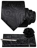 RBOCOTT Mens Wedding Black Floral Tie Paisley Woven Necktie Pocket Square and Lapel Pin with Tie Clip Set for...
