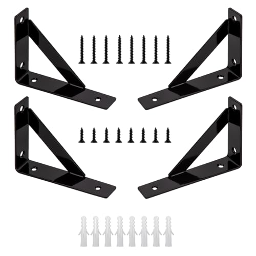 4 Pcs Escuadras Malicas, Soportes para Estantes, Soporte Estanteria, Soporte Triangular Escuadra Metalica ángulo, Escuadras para Estanterias Estanterías de Pared, Negro, 150 x 100 mm