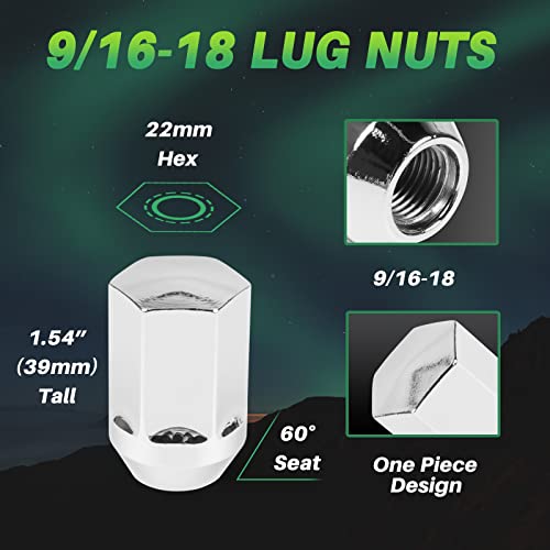 AUTOPTIM 9/16-18 OEM Lug Nuts - Replacement for 2002-2010 Dodge Ram 1500, 2006-2010 Dodge Dakota, 2004-2009 Dodge Durango, 20PCS, 7/8" Hex, Chrome Conical Seat, Closed End Style Factory Lug Nut by AUTOPTIM - Image 2