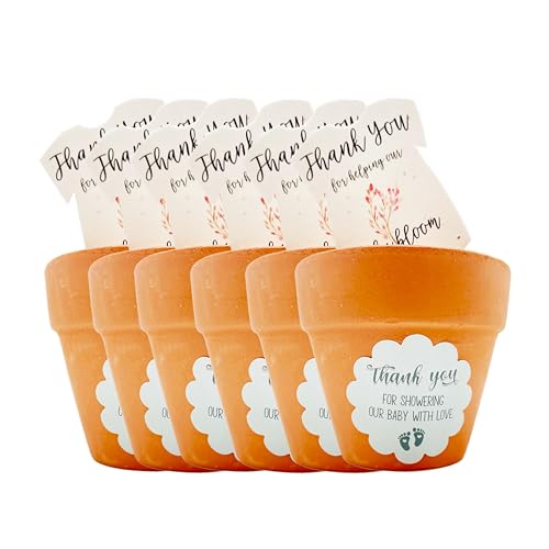 Baby Shower Favors Plantable Baby Onesie Seed Paper with Mini Terracotta Pots, Onesie Shaped Flower Seed Packets Wildflower Seed Paper, Baby Shower Party Baby in Bloom Gift(6 Pcs Pink w/Pot)