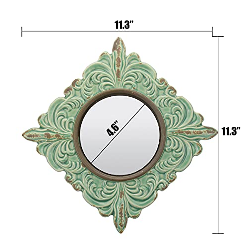 Stonebriar Decorative 11.3" Antique Green Diamond Shape Ceramic Accent Wall Mirror #TOP4