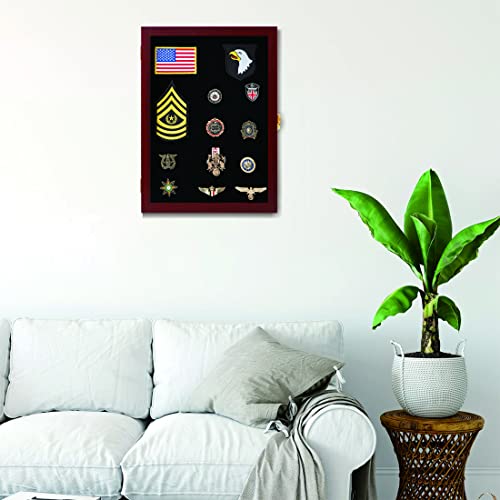 Image of VERANI Pin Display Case Badge Display Frame Large Mahogany for Beach Tags | Flexible layout arrangement,Premium real clear glass door,Wood matte black frame,Wall mountable design