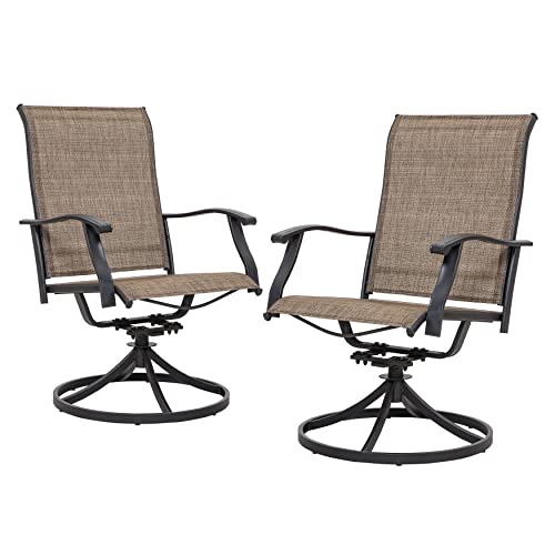 NUU GARDEN Patio Dining Chairs, Swivel Patio Sling Chairs Set of 2 All-Weather Textilene Outdoor Chairs with Iron Frame for Outdoor Lawn Garden Backyard, Brown