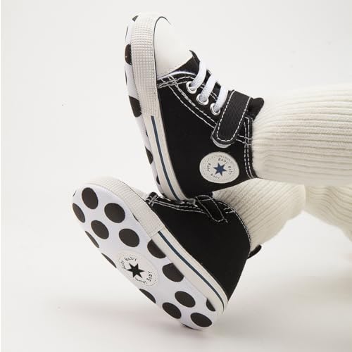 Image of Unisex Baby Girls Boys Canvas High-top Shoes, Newborn Infant Anti-Slip Soft Sole Frist Walking Breathable Sneakers