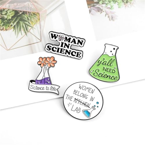 Image of Women In Science Brooch Science Is Life Enamel Pin Flask Brooch Badge 4Pcs Science Plant Pin Set Cute Kawaii Pins Cartoon Scientist Science Pins Lapel Laboratory Brooch Pin for Backpacks Clothes Caps Bags Accessories Gift