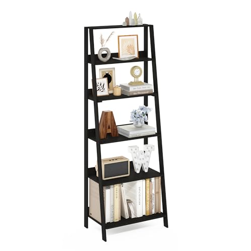 Image of Furinno Ladder 6-Tier Book Shelf, Open Frame Ladder Shelf, Espresso | 14.8 x 23.6 x 66.2, Bookcase, Standing Display Storage Shelves, Storage Rack, for Organization, Living Room, Home Office