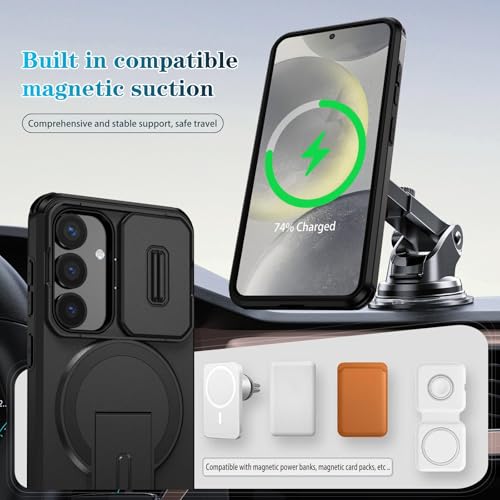 Image of ShieldTech MagStand Series Case for Samsung Galaxy S24 5G, Mobile Phone Cover with Sliding Camera Shield, Mag-Safe, Kickstand, Shockproof for Samsung Galaxy S24 5G - Black