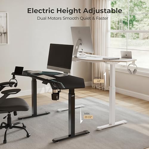 Image of EUREKA ERGONOMIC Standing Desk, 72 inch Electric Adjustable Height Desk,Wing Shaped Computer Desk Large Music Studio Table, Dual Motor&Slot, Maple