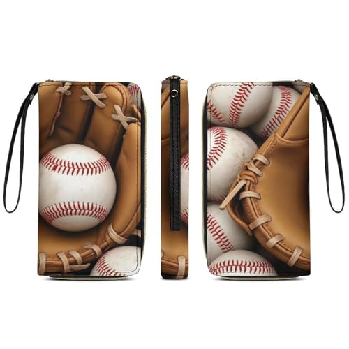 Women's Travel Zipper Purse Fashion Design, Huge Storage Capacity Purse, Cute Decor Wallet, Long PU Wallet With Rope Baseballs3