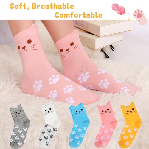 ZXGXLAW 5 Pack Women's Cat Socks Colorful Cute Funny Crew Socks,Novelty Gifts for Teenage Girls Girlfriend Animal Lovers4