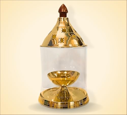 Image of DSH Brass Akhand Diya Decorative Brass Glass Oil Lamp and Tea Light Holder for Diwali Pooja and Gift Item. (XL)