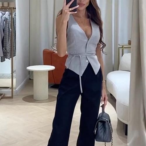 Deep V-neck Sleeveless Tops Solid Color Tank Top Women's Vest for4