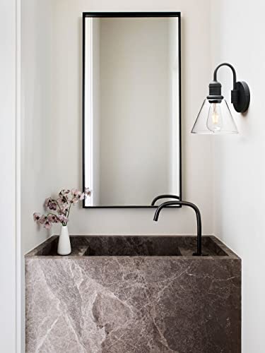 Yosoan 1-Light Vintage Industrial Fixture Light, Funnel Flared Clear Glass Shade With Elegant Gooseneck Curved Rod Wall Sconce For Bathroom Porch Kitchen Living Room Hotel Bar Foyer(Black) #TOP2