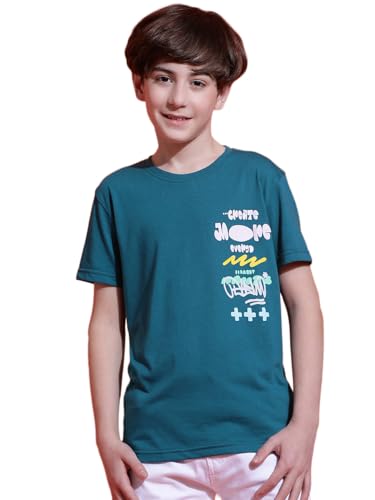 Image of Li'l Tomatoes Boys Cotton T-Shirt | Graphic Printed Half Sleeve Casual Summer Wear | Soft & Breathable | 9-16 Years