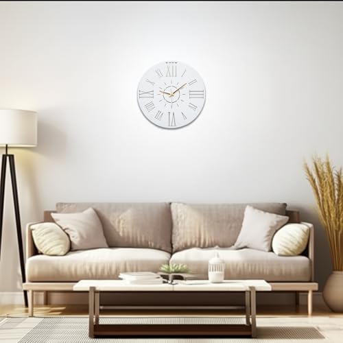 Image of METSY Metal Laser Cut Numerical Analogue Art WallClock White for Home and Office | Metal Wall Art | Wall Decor Items (Analogue Round Wall Clock)