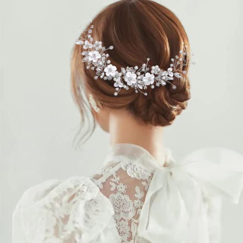 ISLHJDD Flower Wedding Hair Vine Crystal Bride Headband Pearl Hair Accessories Bridal Hair Clip for Women and Girls - Image 4