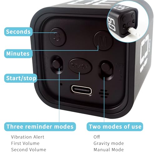 Image of Qumox Pomodoro Timer, Cube Productivity Timer with Adjustable Sound and Vibration Alert, Ideal for Work, Office, ADHD, Study, and Tasks - 5 /10 /30 /60 Minutes & Custom Countdown - Black