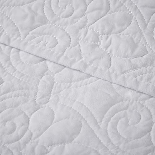 Madison Park Madison Park Luxe Quilted Throw Blanket - Damask Stitching Design, Cotton Filled Spread, Ultra Soft, Cozy Bedding For Living Room Couch, Sofa, Bed, 60X70", Piping Borders White #TOP2