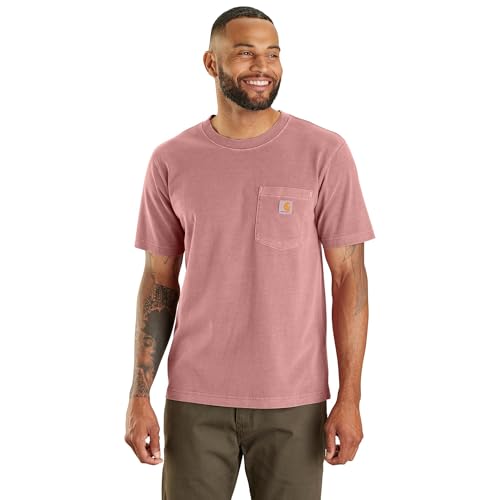 Carhartt Camiseta de manga corta para hombre, ajuste relajado, de peso medio, con bolsillo teñido, rosado, (Rose Tint), X-Large