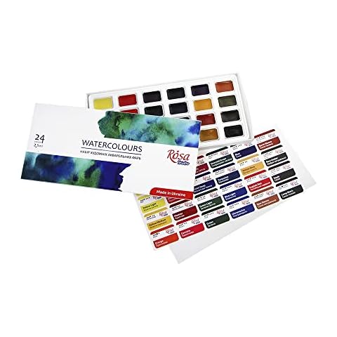 ROSA Studio Watercolor Paint Set, Made in Ukraine, 24 Water Colors of 2.5 ml, High Lightfastness Paints Kit for Adults, Artists, Students, Lightweight and Portable Travel Watercolor Kit Cover