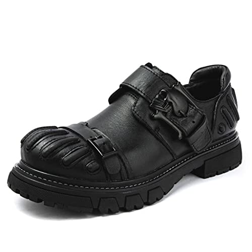 Bottines de combat tactiques pour hommes en cuir vintage noir style punk