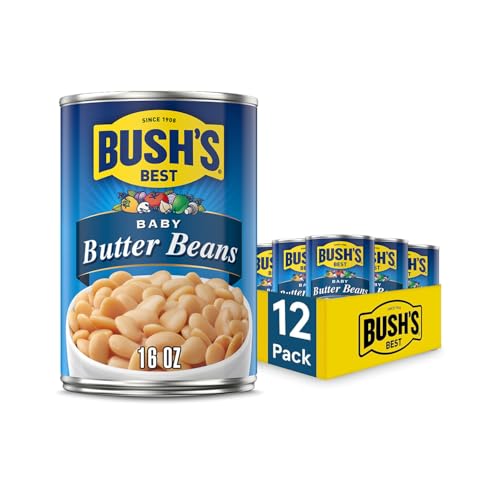 Image of BUSH'S BEST 16 oz Canned Baby Butter Beans, Source of Plant Based Protein and Fiber, Low Fat, Gluten Free, (Pack of 12)