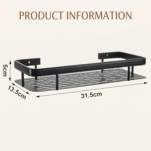 Image of 2-Pack Multipurpose Bathroom Organiser Without Drill Shelf Rack Wall Mounted for Space Saving Bathroom Organizer Shelf, Punch Free /No-Drill Wall Shelves, Wall Stand (Black, Pack of 2)