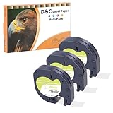 D&C 3x 91221 Etikettenband Kompatibel mit Dymo Letratag Etikettenband 12mm x 4m,Schwarz auf Weiß, Kunststoff, für Dymo Letratag IT-100H LT-100T 200B XR XM