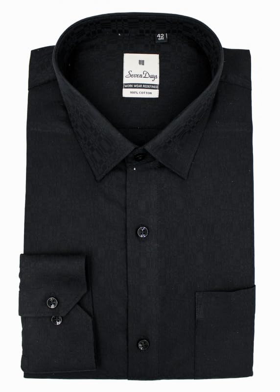 Image of 7-DAYS Men's Self Design Formal Shirt ? 100% Pure Cotton, Dobby Pattern, Slim Fit, Full Long Sleeve, Textured Gents Shirt for Work Wear and Business Casuals