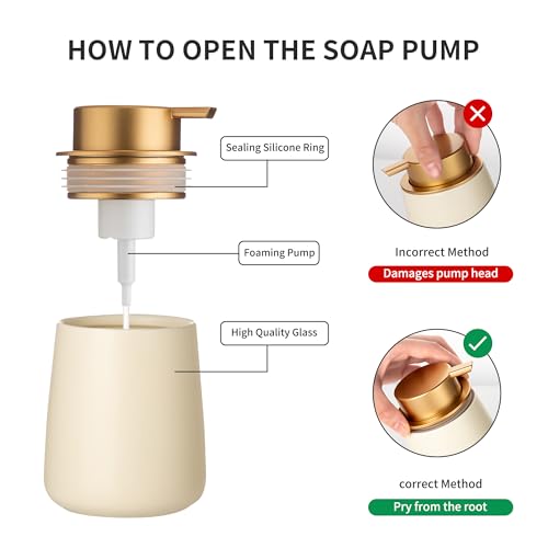 Image of Enra Foaming Soap Dispenser,12 Oz Modern Foam Soap Dispenser with Gold Pump for Bathroom, Kitchen with Easy-to-Press Pump (Beige Foam Gold Pump)