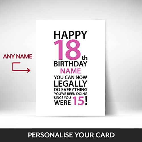 Funny 18th Birthday Card for Girl, Daughter, Sister, friend, BFF, Sister in Law, Granddaughter or Niece. On her eighteenth Birthday when shes 18 years old today. Personalised 18th Birthday Cards