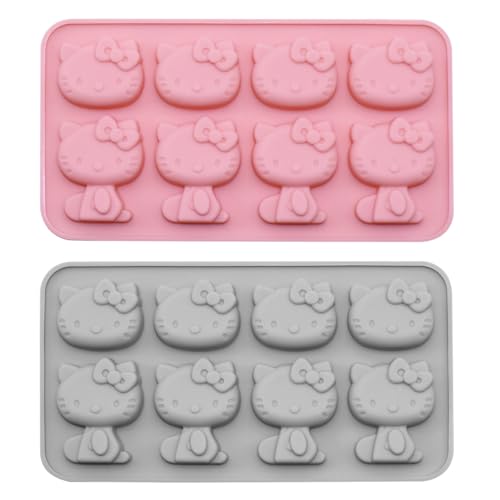 2 Packs Cute Cat Silicone Fondant Cake Mold 8-Cavity Cartoon Ice Mold Non-stick Mousse Chocolate Candy Mold for Sugarcraft Candy Cupcake Topper Baking