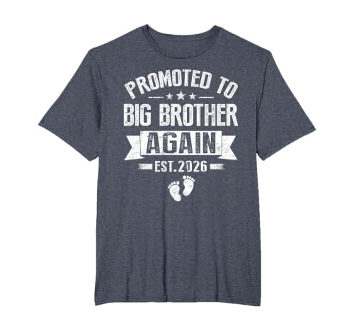 Promoted to Big Brother Again Est 2026 Announcement T-Shirt, Men's Big and Tall, Heather Blue, 2X Tall