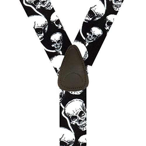Suspender Store Skull 1.5-Inch Wide Trigger Snap Suspenders 42" For 5'0" To 5'9" Tall #TOP2