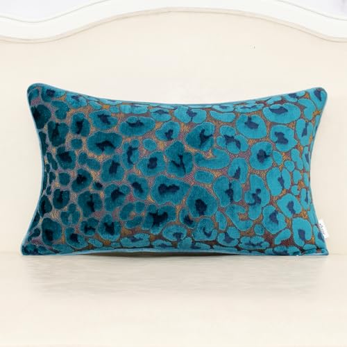 Alerfa Blue Floral Throw Pillow Cover 12 x 20 Inch Cut Velvet Rectange Luxury Decorative Lumbar Pillow Cover for Couch Living Room Bedroom