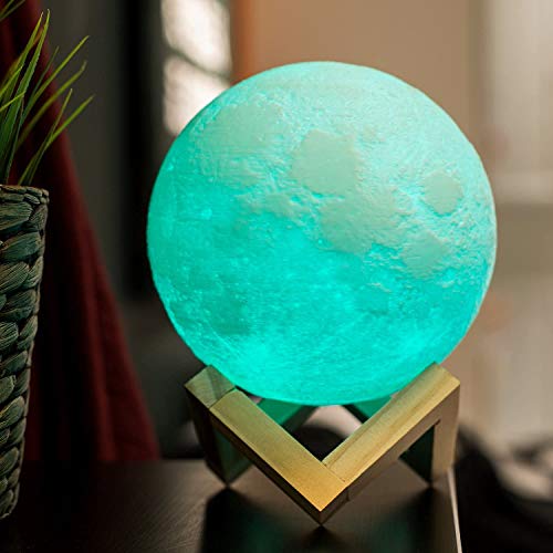 Image of Xergy 3D Printed Rechargeable Moon Lamp With Touch Control Adjust Brightness Light With Wooden Standfor Home Decoration (15 Cm Multi Color) - Led