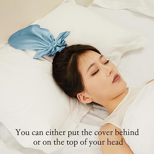 Image of LILYSILK 100% Silk Bonnet for Sleeping & Daily Usage, 2-in-1 Silk Hair Ties with Silk Scrunchies for Long and Curly Hair Elastic Adjustable for Women Ladies and Girls Blue Haze