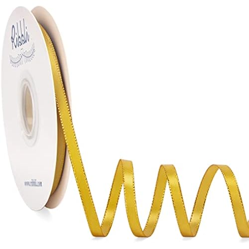 Ribbli Gold Satin Ribbon with Gold Edge,Double Faced Satin 1/4 Inch x Continuous 50 Yards, Use for Crafts, Gift Wrapping, Wedding Card Decoration