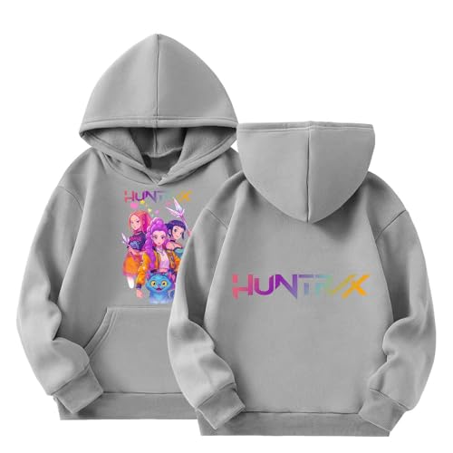 Generisch KPop Sudadera con Capucha para Niños Niñas K-Pop Sudadera con Capucha con Estampado Anime Sudadera de Manga Larga Sudadera Casual Tops para Unisex Niños 2-16 Años Ropa de Calle, 01-gris, 11