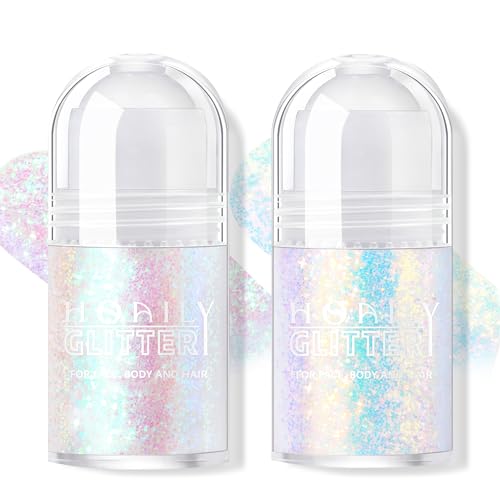 HOSAILY 2 Colors Roll-on Body Glitter Gel, Holographic Glitter Gel...