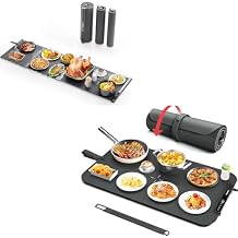 Expandable Food Warming Mat and 27.5x16 Electric Warming Tray with 7 Temp-Settings, Switchable Fahrenheit/Celsius, 99h Timer, Foldable Food Warmer