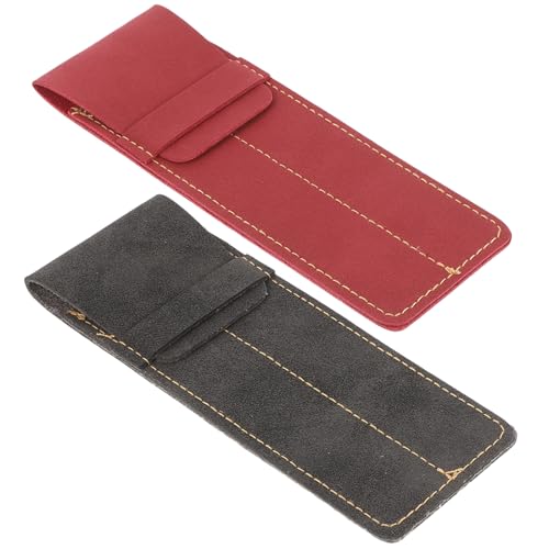 Healvian Funda para Bolígrafos Doble Pack de Piel Sintética PU Estuche Portátil para 2 Bolígrafos Tamaño Estándar Colores Negro y Burdeos Adecuado para Oficina Colegio y Uso Diario