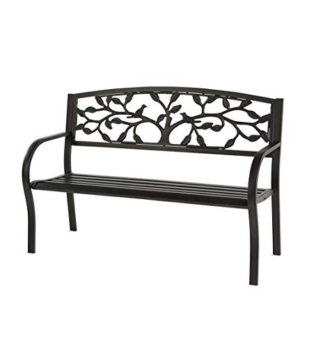 Plow & Hearth Tree of Life Metal Garden Bench, Sturdy, Powder-Coated Steel Frame, Full-Size, Indoor/Outdoor, Easy Assembly, 50" W x 21" D x 33Â½"H, Black Finish