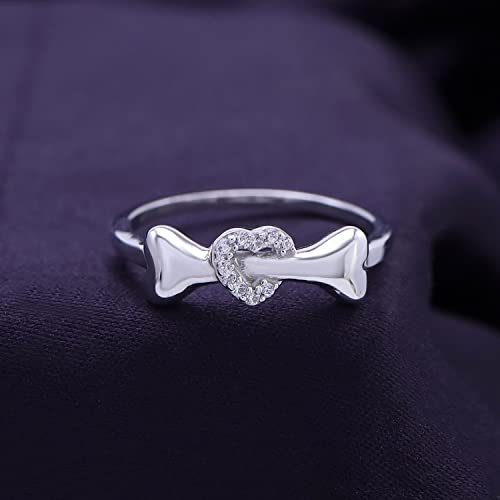 AFFY Round Sparkling White Cubic Zirconia Dog Bone Heart Promise Ring 14k Gold Over Sterling Silver2