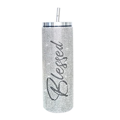 INSTOME 20oz Bling Blessed Tumbler,Diamond Blessed Faith & Inspirational Tumbler with Rhinestones, Stylish Thermal Water Bottle for Women, Sparkly Cup for Daily Motivation