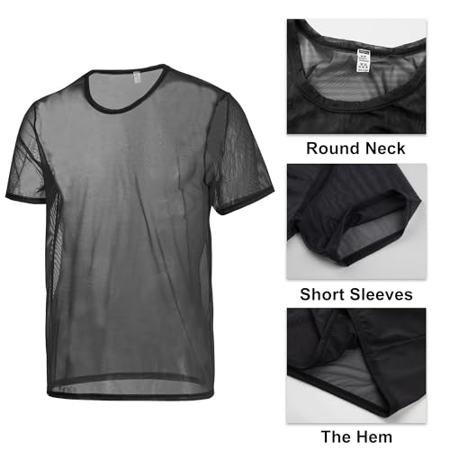 ZONBAILON Mens Sexy Mesh Fitted Shirt Short Sleeve See Through Transparent Muscle T-Shirts Top for Male4
