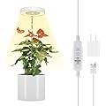 Juhefa Grow Light for Indoor Plants Growing, 4000K White Full Spectrum Halo Plant Lamp for Seedlings Succulents Small Mini Plants, Auto On Off Timer 4/8/12/18Hrs & 3 Colors Changeable