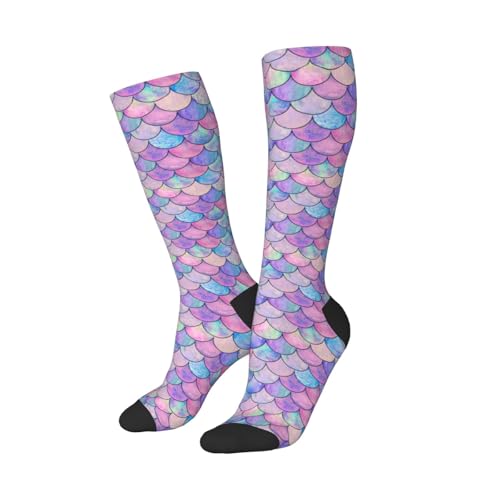 Image of Rainbow Mermaid Knee High Socks for Women Girls Fashion Women's Festival Stockings for Casual Running Work Travel