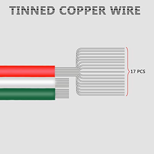 LEADTOPS 3 Pin Conductor Extension Wire 33FT/10M 3x0.3mm² 22 AWG Gauge Stranded Tinned Copper Cable 3 Core for 5/12V DC WS2812B WS2811 Dream Color RGB LED Strip Light,10M Spool