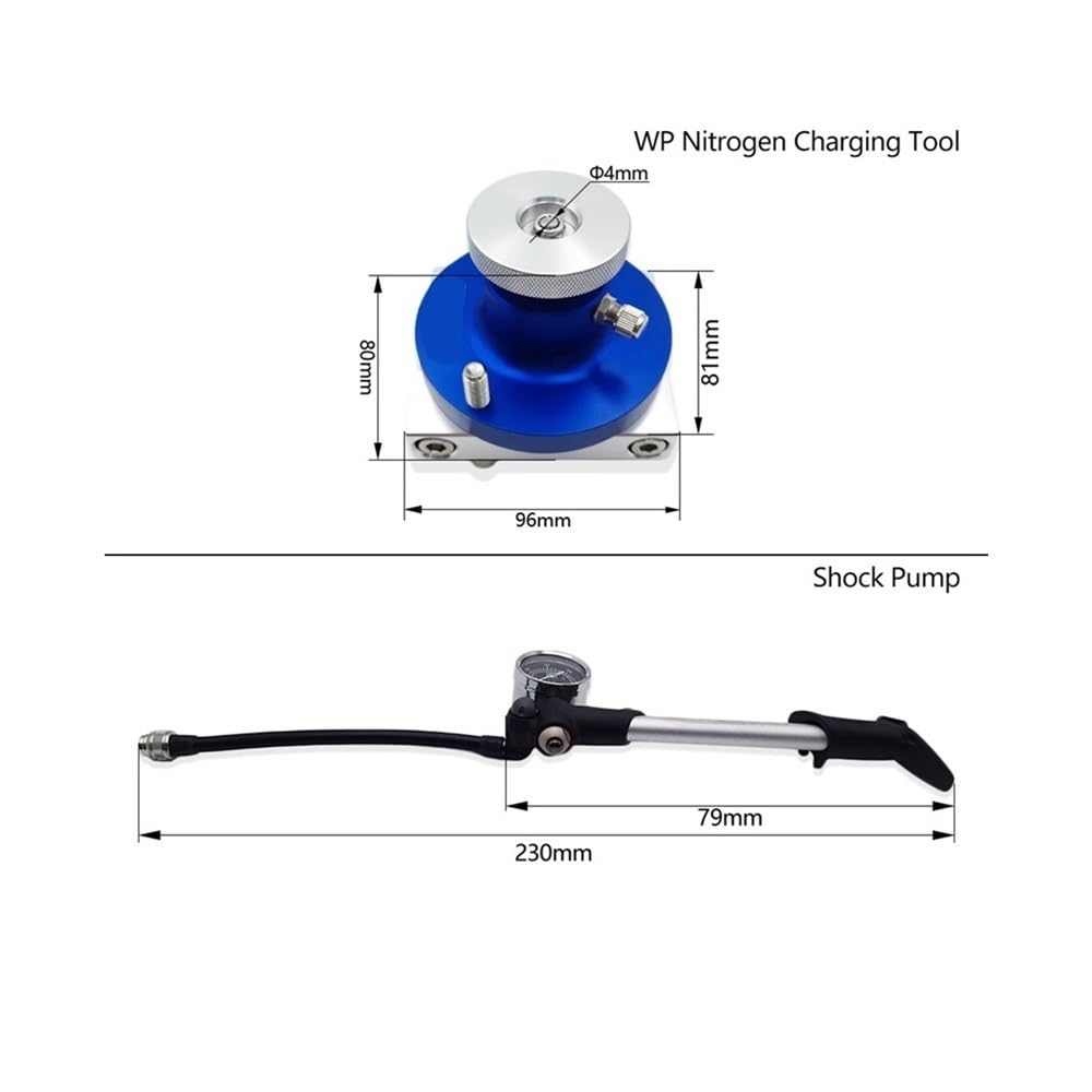 Passend for Motorrad-Stoßdämpfer, Stickstoff-Ladewerkzeug, faltbar, 300 psi, Fahrradluft mit Hebelmanometer(Shock Pump)